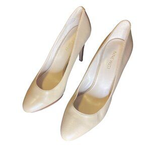 Nine West Beautie Tan Closed Almond Toe High Heel Shoes Sz 7.5 Wide